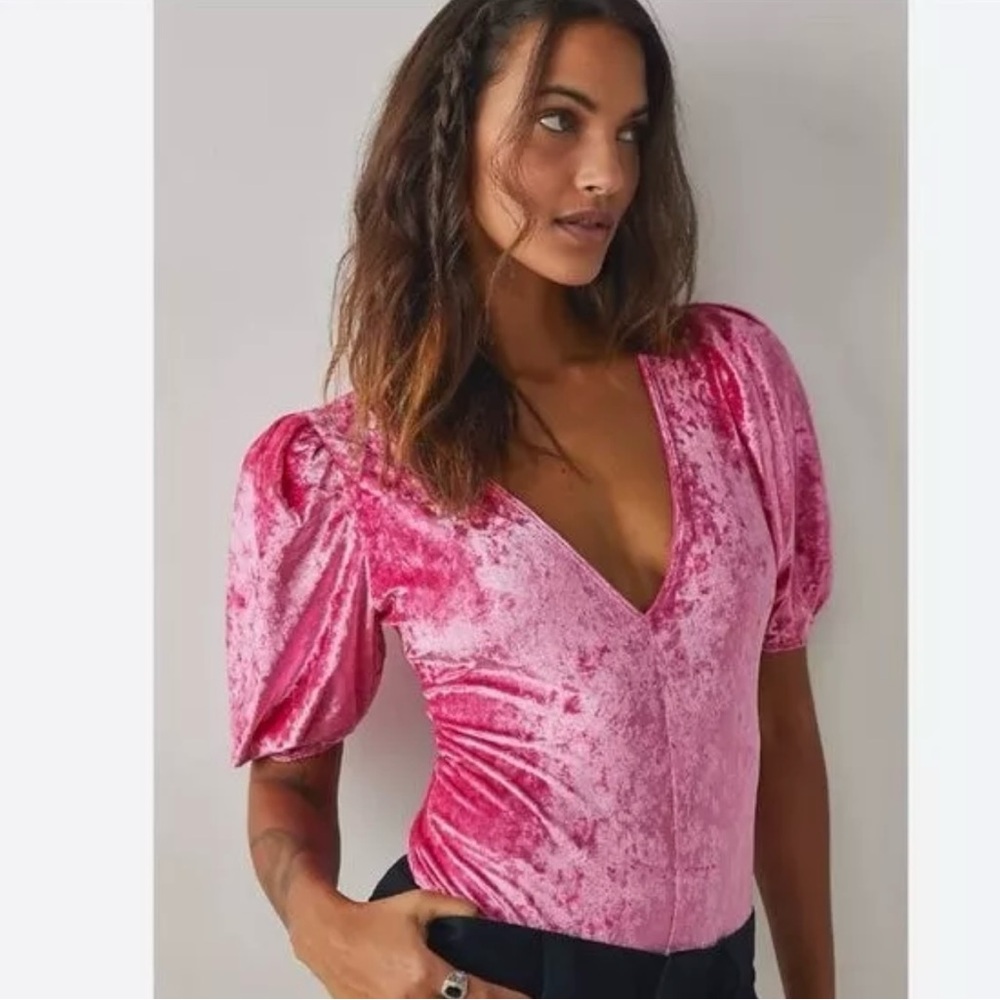 NWT Free People Don't You Wish Bodysuit In Pink Phenom Medium Velvet